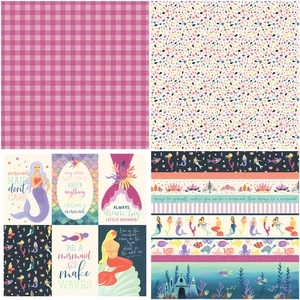 Mermaid's Dream scrapbook paper set featuring patterns of sea castles and inspirational quotes