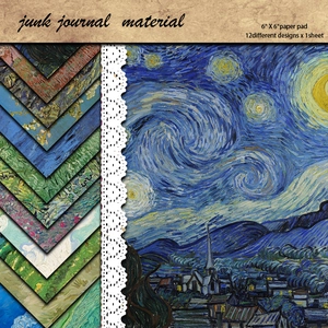 Vintage Van Gogh 6x6 scrapbooking paper set with Starry Night patterns for DIY journals
