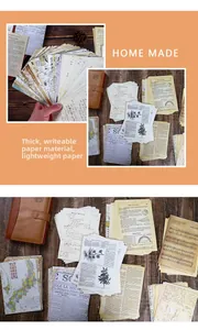 Detail showing thick writable paper and lightweight vintage ephemera for journaling