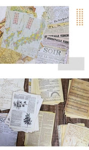 Detailed macro shot of vintage scrapbooking paper with old map and floral patterns