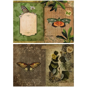 Detailed vintage butterfly and botanical decorative papers for scrapbooking and DIY collage