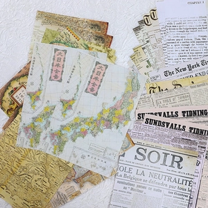 Vintage lightweight scrapbooking paper set with antique map and newspaper designs