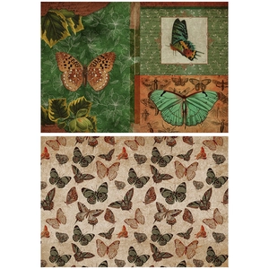 Macro view of vintage butterfly decorative paper with botanical textures and fiber details