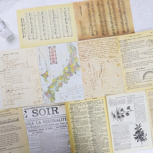 Vintage scrapbooking paper set with antique maps music sheets and botanical designs