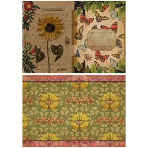 Close-up of vintage aesthetic butterfly and sunflower patterns for scrapbooking scrap paper