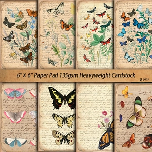 8 sheets of 6x6 inch vintage butterfly and botanical craft paper for scrapbooking
