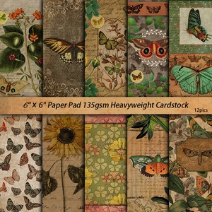 Vintage butterfly and botanical patterned cardstock for scrapbooking and DIY crafts