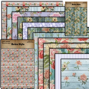 Retro style floral materials paper for junk journals featuring roses and vintage wood grain