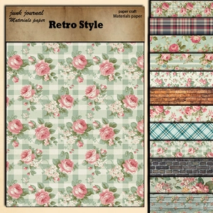 Retro Style Scrapbook Material Paper Floral Plaid Brick Wood Grain Pattern Decoration Paper For Journaling DIY Crafts