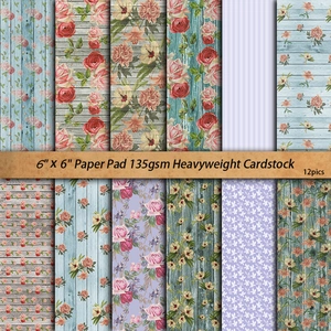 Vintage rose floral scrapbook paper pad, 6x6 inch 135gsm cardstock with 12 patterns