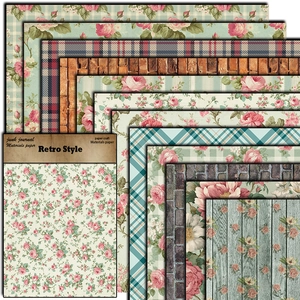 Retro style decorative junk journal paper pack with floral, plaid, and vintage textures