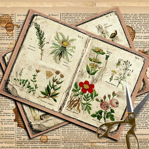 12 sheets of vintage botanical fern scrapbooking paper with aged texture and floral prints