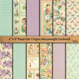 Vintage 6x6 scrapbooking paper pad with 12 floral and retro figure designs for DIY crafts