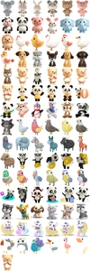 Detailed collection of 90 mini 3D cute cartoon animal resin figurines in various poses