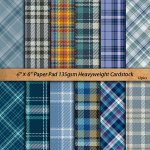 Lot de 12 feuilles de papier cartonné à carreaux bleus 6x6 pouces pour scrapbooking