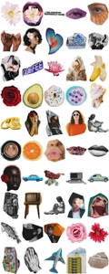 Detailed spread of 50 retro aesthetic indie stickers for journals and phone cases decoration