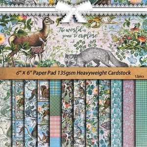 6x6 inch 135gsm Forest Friends scrapbooking paper pad with 12 vintage nature designs