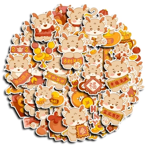 52-piece set of waterproof Chinese Dragon stickers with gold festive lucky elements