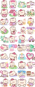 Detailed view of 40 cute pink and purple bear stickers for DIY journal decoration