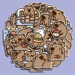 Cute Capybara PVC stickers set for laptops featuring various cartoon animal illustrations