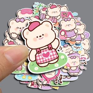 Cute pink and purple bear stickers set for DIY scrapbooking with 40 waterproof decals