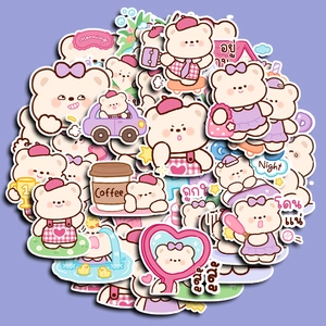40Pcs cute purple pink bear stickers for scrapbooking and DIY waterproof decoration