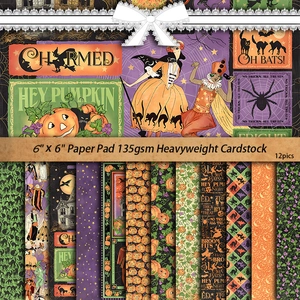 Vintage Halloween Scrapbooking Paper Pad Heavyweight Cardstock Pumpkin Witch Patterns For DIY Craft Scrapbook Card Decor