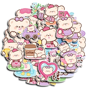 Set of 40 cute pink and purple cartoon bear waterproof stickers for DIY journals