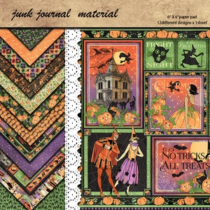 Retro 6x6 Halloween junk journal paper pack with 12 vintage spooky collage designs