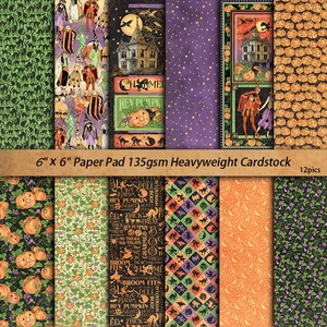12 sheets of 6x6 inch Halloween decorative scrapbooking paper with pumpkin and cat patterns