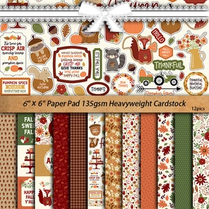 Carta per Scrapbooking Tema Autunno Vintage Cartoncino Stampato Con Motivo Zucca Scoiattolo Foglie Cadute Per DIY Journaling Crafting Decor