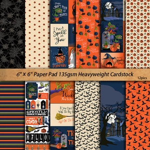 12 sheets of vintage 6x6 inch Halloween scrapbook paper with gothic spooky patterns