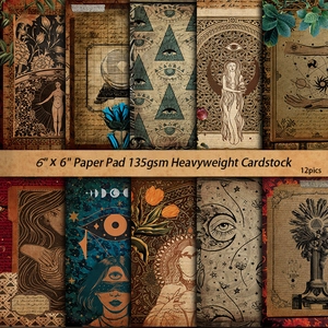 6x6 inch vintage aesthetic scrapbook paper with mystical art and floral patterns
