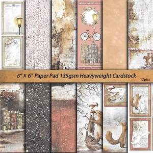 12-pack 6x6 inch 135gsm vintage scrapbooking paper pad with winter squirrel and city motifs