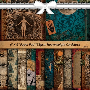 6x6 inch vintage mystical scrapbook paper set with 12 goddess and lunar phase patterns
