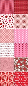Detailed grid of 12 Valentine heart patterns including pink plaids and love motifs