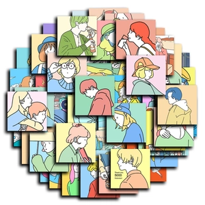 50 pieces of cute waterproof aesthetic illustration stickers featuring diverse cartoon characters