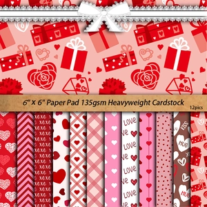Valentine's Day Heart Pattern Scrapbook Paper Cardstock Pink Red Plaid Floral Decorative Paper For Junk Journal DIY Crafting