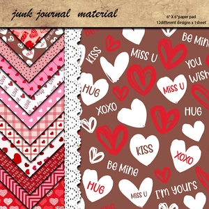 12 sheets of 6x6 inch Valentine's heart scrapbooking paper in pink and red patterns