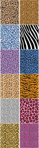 Macro view of 12 distinct leopard and zebra animal print textures for DIY scrapbooking