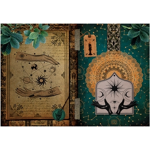 Vintage abstract human art and astrology scrapbooking papers with celestial patterns