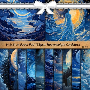 10-sheet vintage mystical goddess paper pad, 135gsm celestial star and moon scrapbooking cardstock
