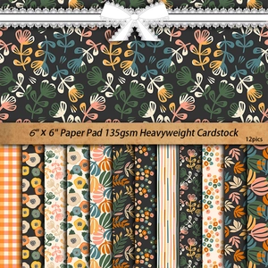 12-sheet vintage botanical scrapbook paper set, 6x6 inch 135gsm heavyweight cardstock pack