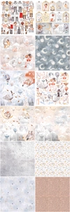 Macro view of vintage circus and dreamland paper pack with hot air balloon patterns