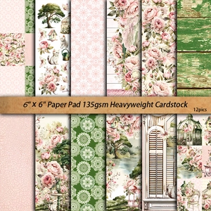 6x6 inch vintage pink peony and floral scrapbook paper pad with 12 animal pattern sheets
