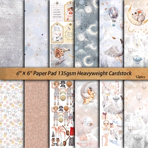 Vintage 6x6 inch decorative paper pad with 12 sheets of dreamland and animal illustrations