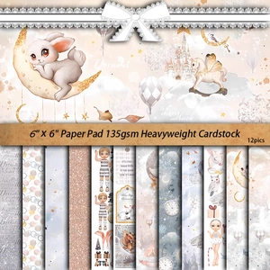 12-sheet vintage scrapbooking paper set with fairytale hot air balloon and animal designs
