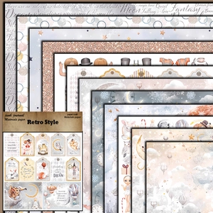 Retro dreamland scrapbooking paper set featuring hot air balloons and animals