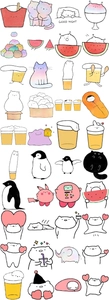 Detailed view of 40 pieces cute cartoon stickers with various aesthetic characters