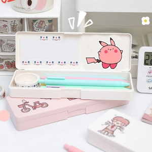 Cute macaron color stationery storage box set with aesthetic pens and decorative stickers